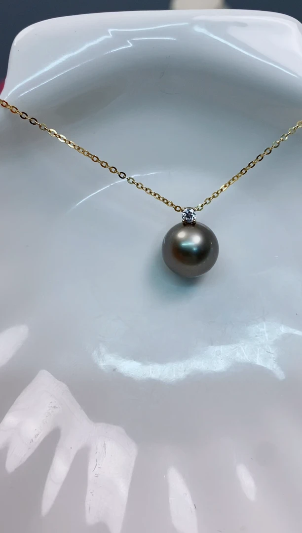 【闪购商品】海水珍珠吊坠(赠链)18K金镶嵌11-12大溪地黑珍珠吊坠