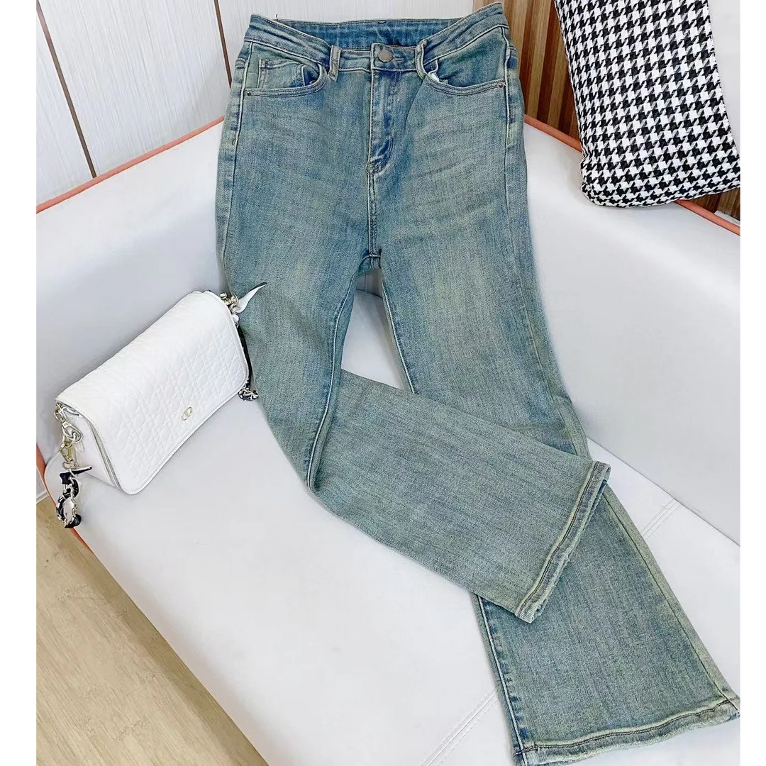 炬雅 2025新款小个子复古蓝时尚洋气微喇裤洗水牛仔九分裤喇叭裤