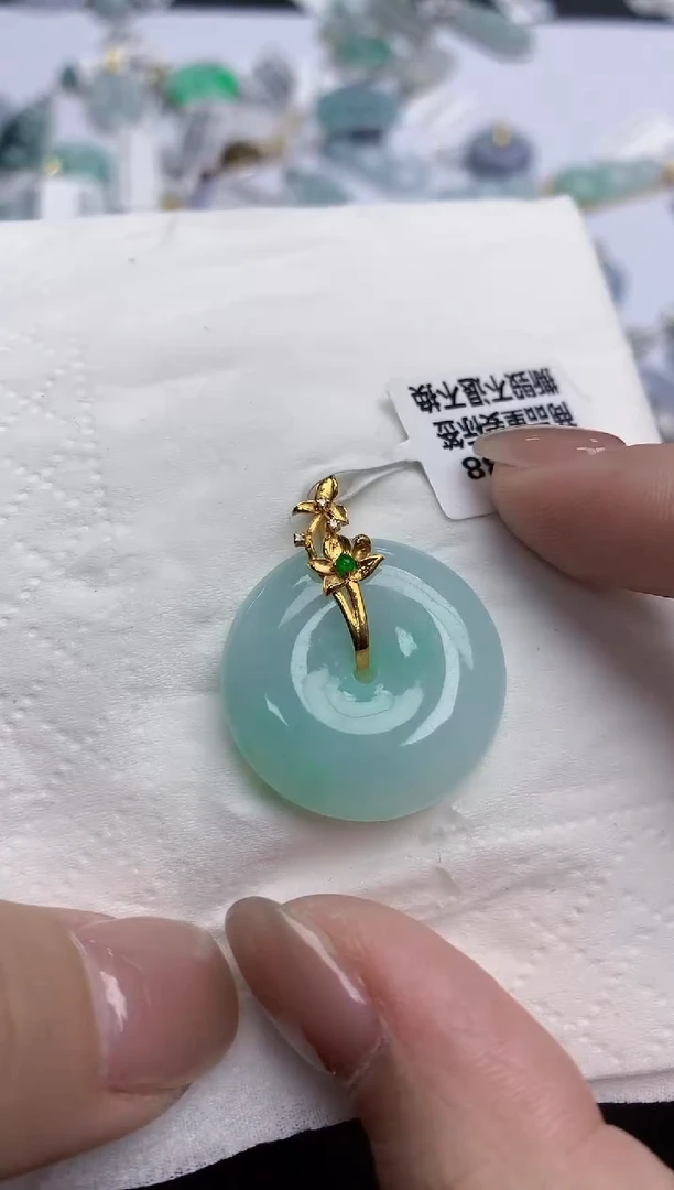 【闪购商品】翡翠颈饰18K金镶嵌天然缅甸翡翠A货