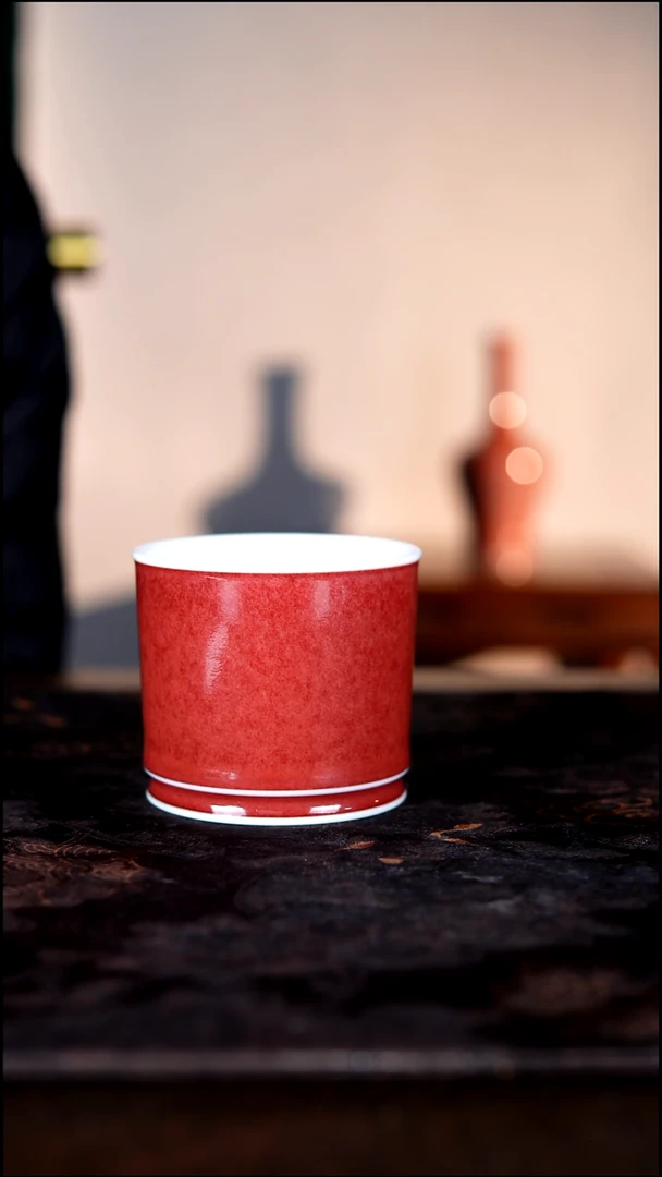 杯子白泥豇豆红陶瓷