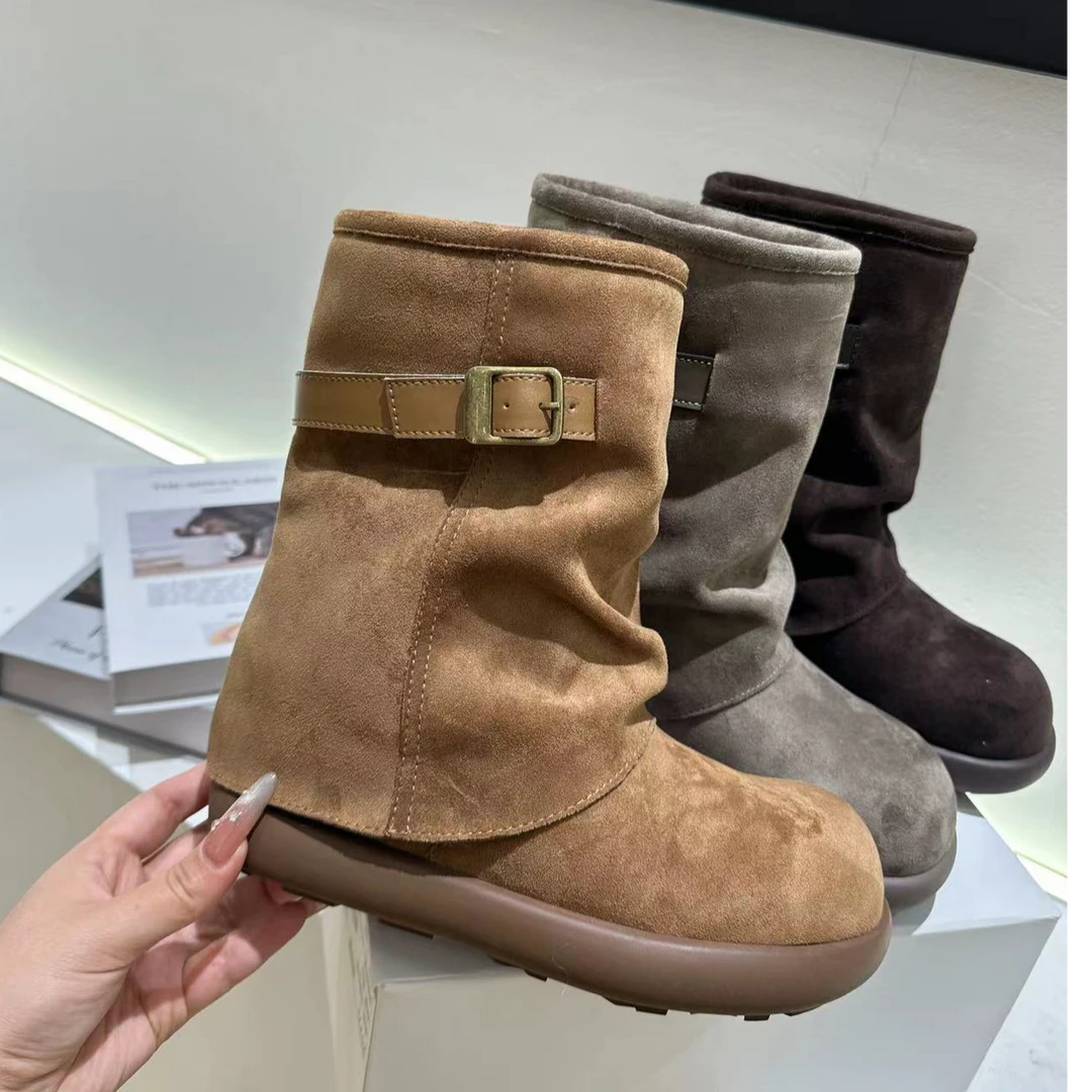 露思同款2025冬季加绒保暖雪地靴女时尚休闲增高靴子百搭不挑腿88