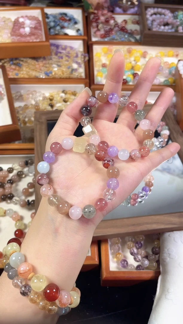 未镶嵌手串水晶汪苏泷同款海蓝宝绿幽灵超七天然多宝水晶手串