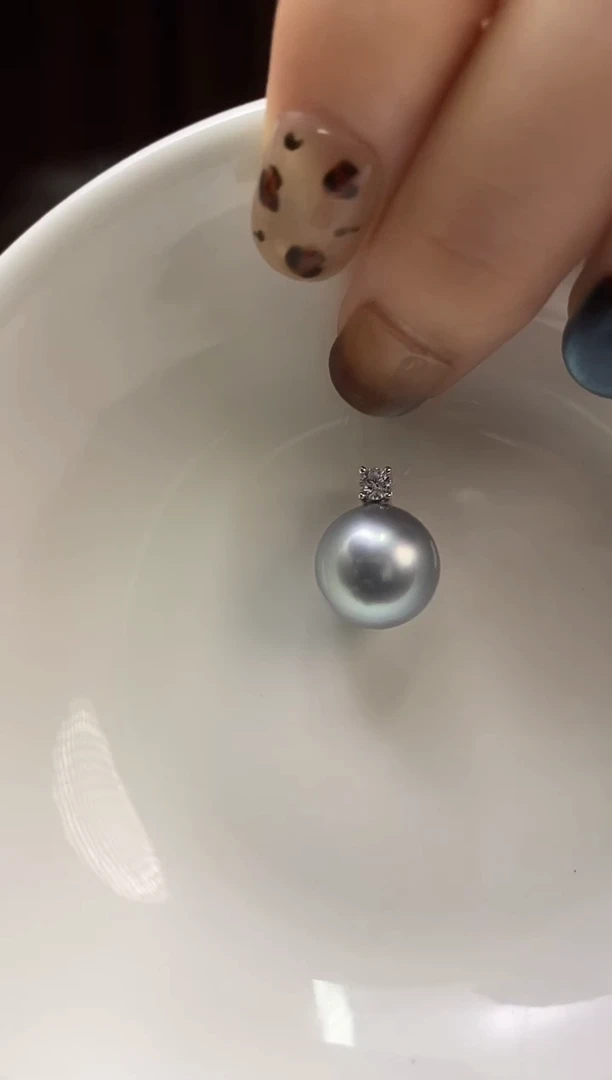 吊坠(不含链)银S925镶嵌海水珍珠大溪地黑珍珠吊坠11-12