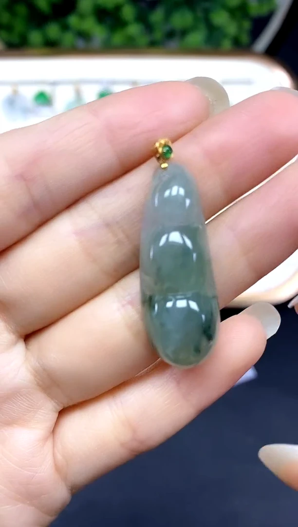 吊坠(不含链)18K金镶嵌翡翠豆子-@@CMT