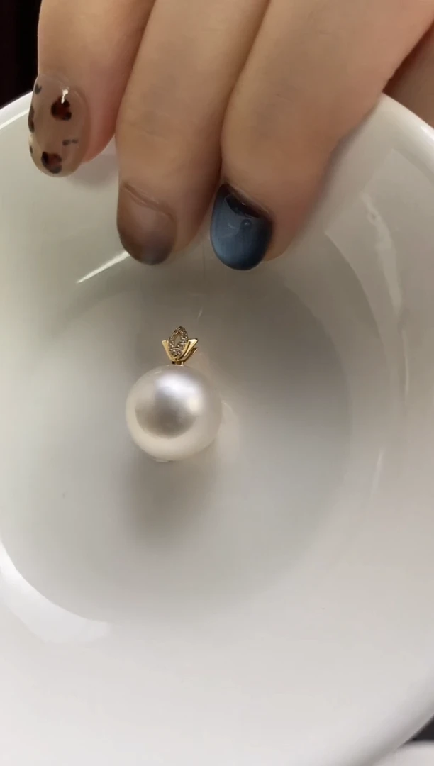 吊坠(不含链)18K金镶嵌海水珍珠13-14澳白珍珠吊坠