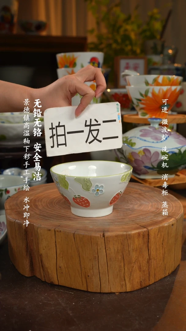 瓷2个景德镇高温釉下彩食品级陶瓷