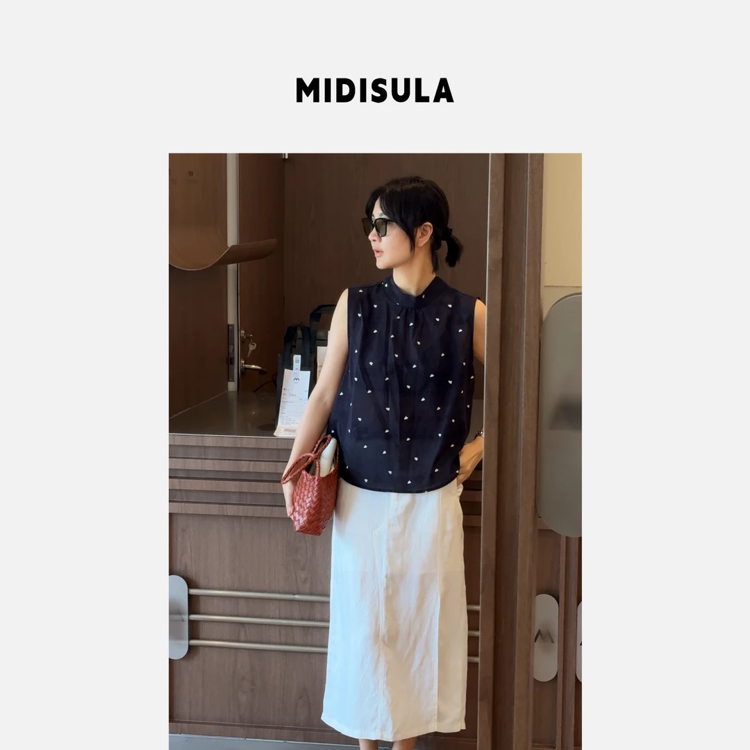 MDSL·夏季新款法式爱心后系带绝美无袖衬衫#1237