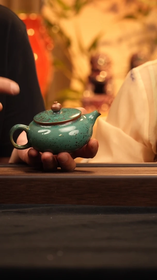 瓷片【海棠陶砂】钧瓷86扁腹壶