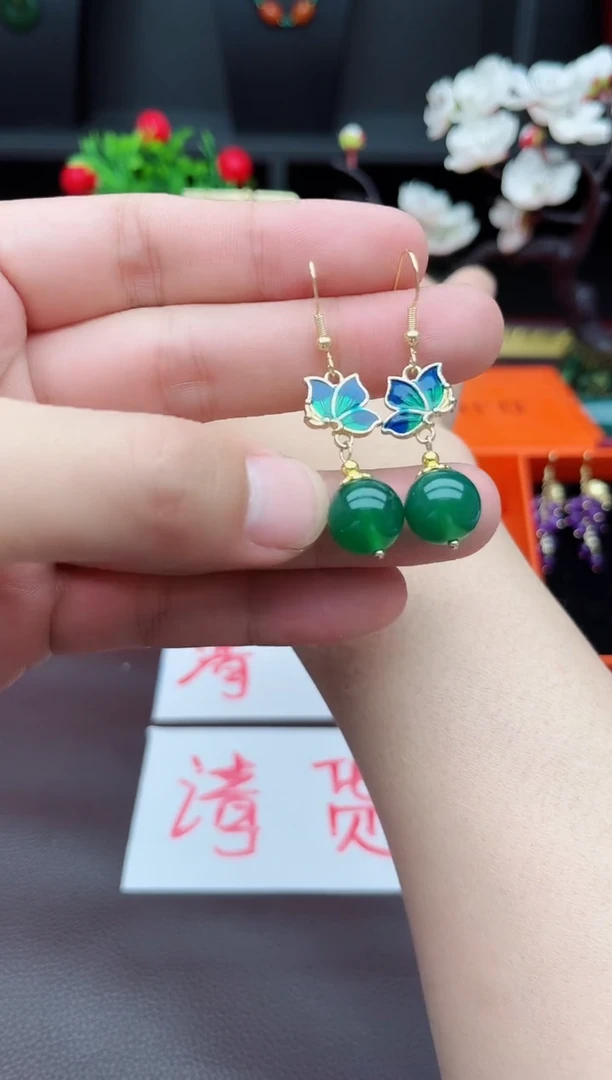 玛瑙/玉髓耳饰银S925镶嵌337000