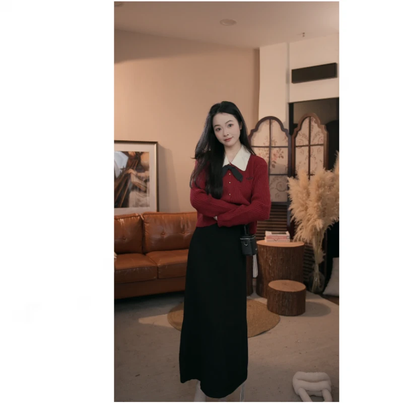 【品牌撤柜款ZB】毛衣常规袖型卡其色女翻领针织毛针织长袖LXN31750