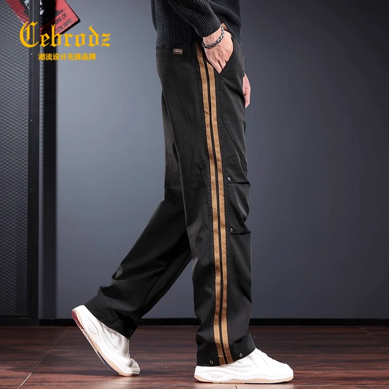 法国Cebrodz宽松直筒休闲裤夏季户外运动登山裤侧边条纹长裤大码
