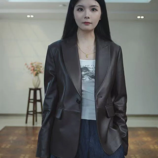 女士秋季高端真皮原生态头层绵羊皮皮西装外套-C0026