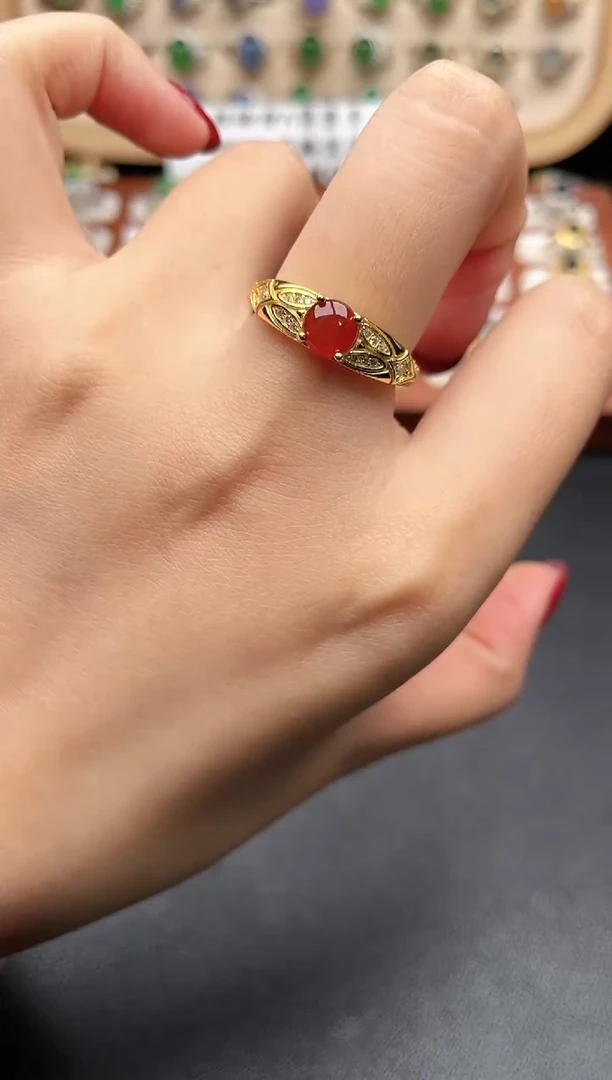 银S925镶嵌戒指翡翠一物一证一礼盒