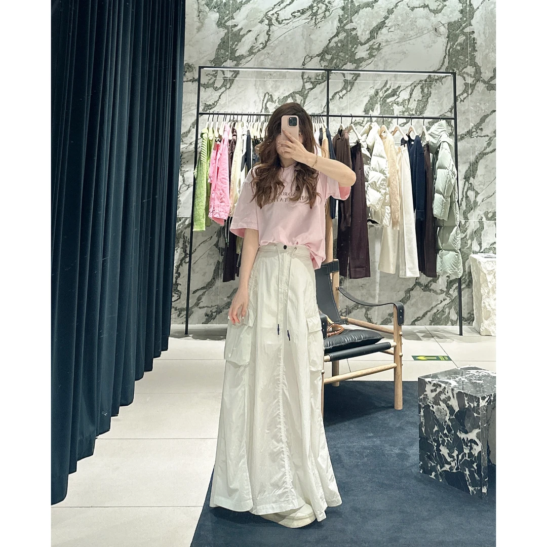 高腰百搭抽绳工装半身裙2025年夏季新款轻薄款中长裙6383