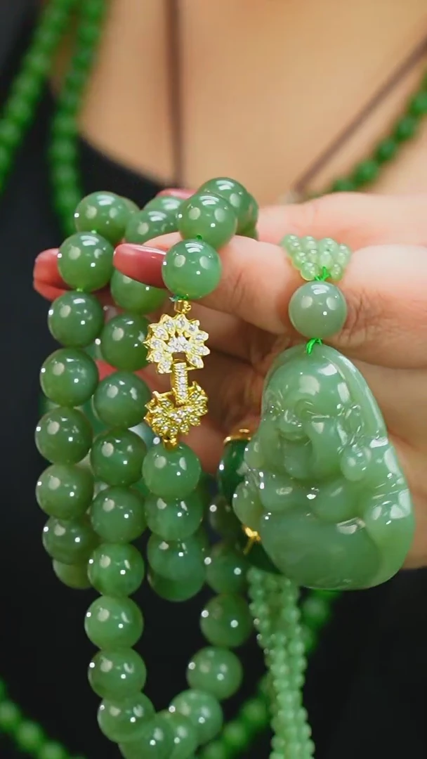 【闪购商品】和田玉套未镶嵌佛公项链+项链+手串10