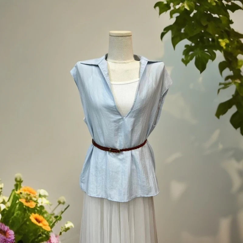 617背心无袖衬衫两件套女款时尚百搭简约衬衫套装