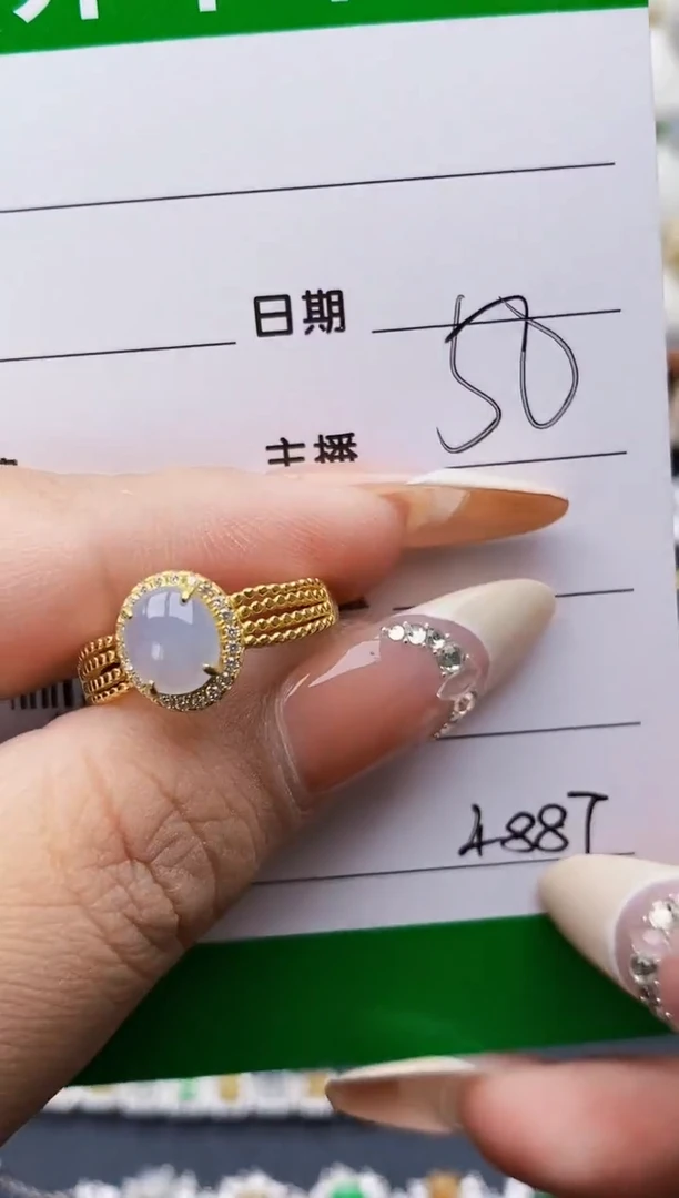 翡翠戒指银S925镶嵌4887