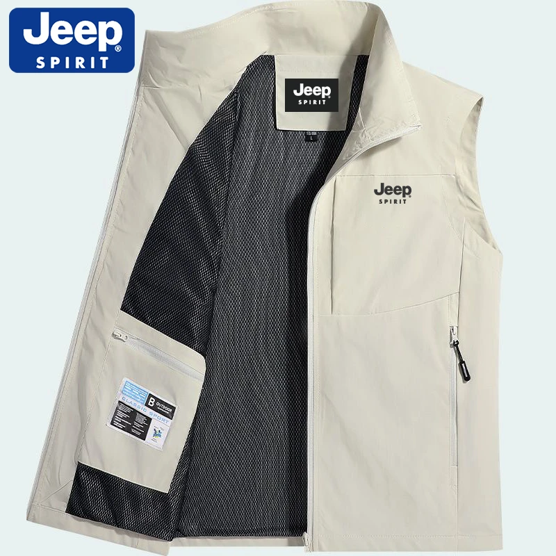 JEEPSPIRIT吉普马甲男夏季轻薄透气速干背心坎肩户外钓鱼运动外套