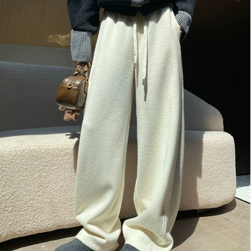 (桑蚕丝+羊毛】加绒弯刀裤秋冬直筒加厚宽松显瘦休闲阔腿裤AM25669