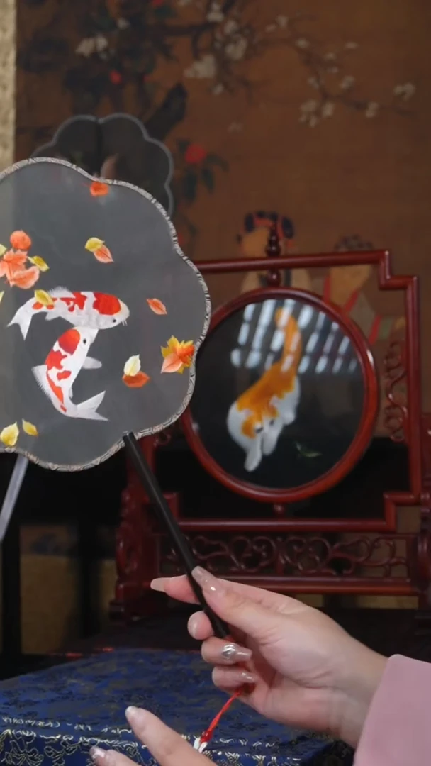 刺绣团扇-双面绣花非遗