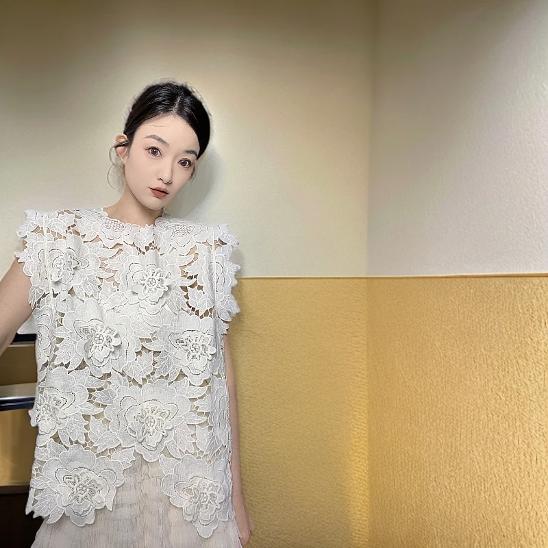 高品质水溶蕾丝上衣短款时尚百搭夏季蕾丝打底