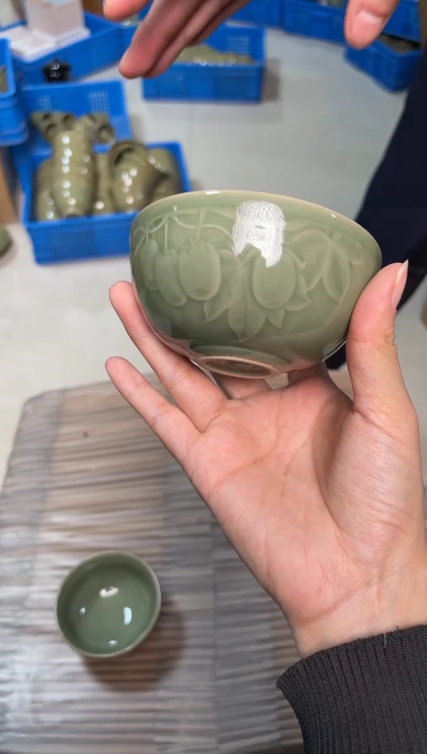 陶瓷秘色猕猴桃普洱杯单只