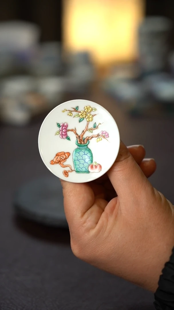 （微瑕）全手绘灵芝小盖置