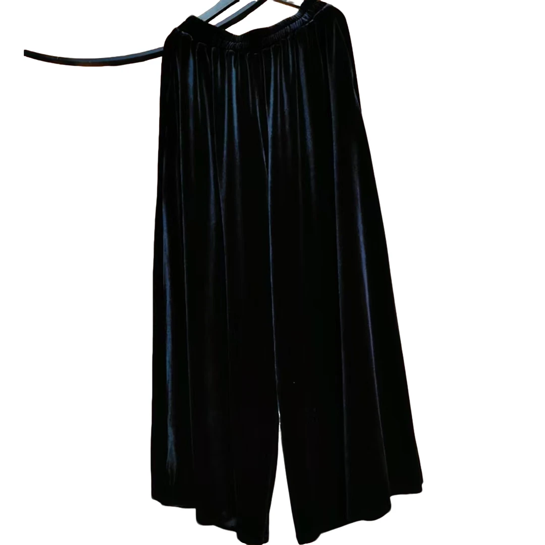 02黑色丝绒毛阔腿裤长度(100)