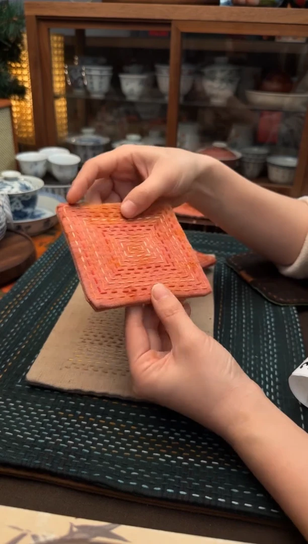 【闪购商品】织绣Cici手作刺子绣植物染柿染茶席-361