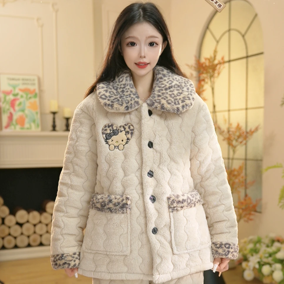 H秋冬新款全棉夹棉长袖厚款家居服高颜值睡衣套装