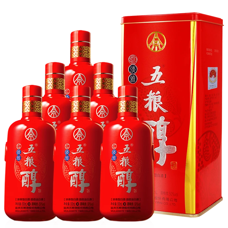 五粮醇红淡雅 浓香型白酒 五粮液股份出品50度500ml*6瓶