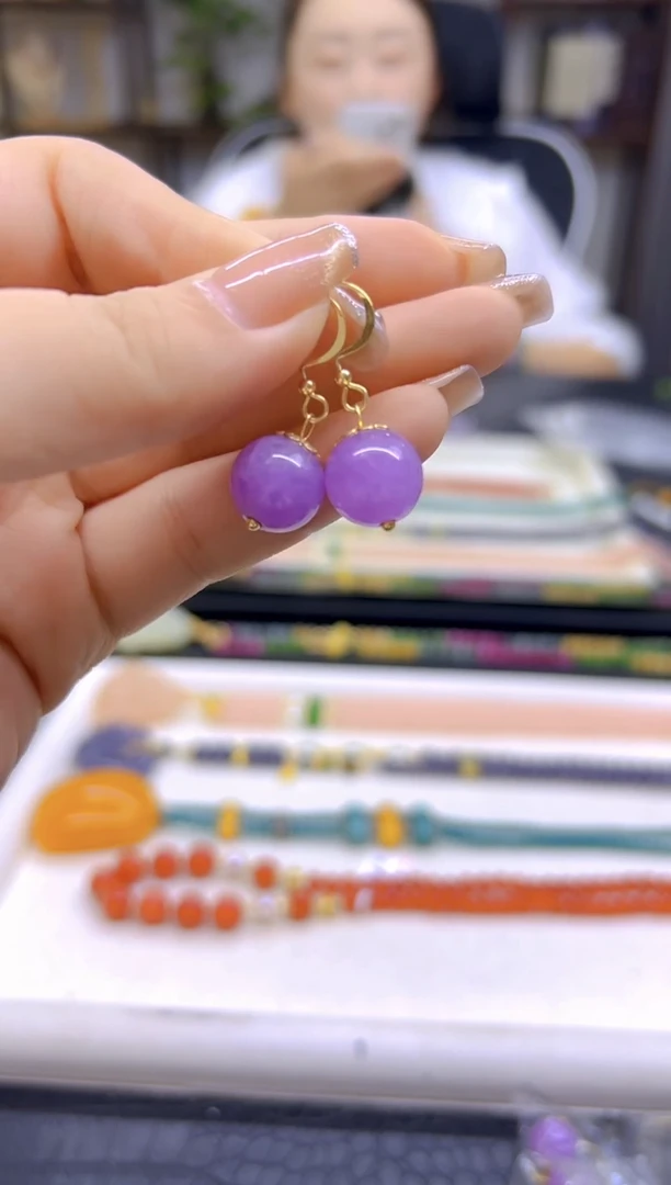 翡翠14K金镶嵌耳饰DIY款E494