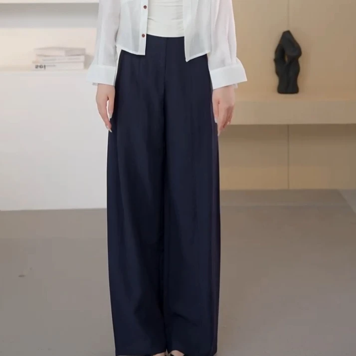 天丝亚麻轻薄阔腿裤女夏季新款宽松垂顺休闲裤显瘦女裤子0896