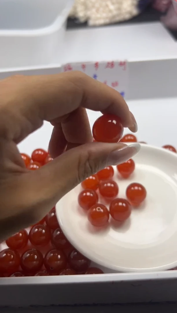 南红玛瑙未镶嵌颈饰w2044柿子红南红16mm*2颗