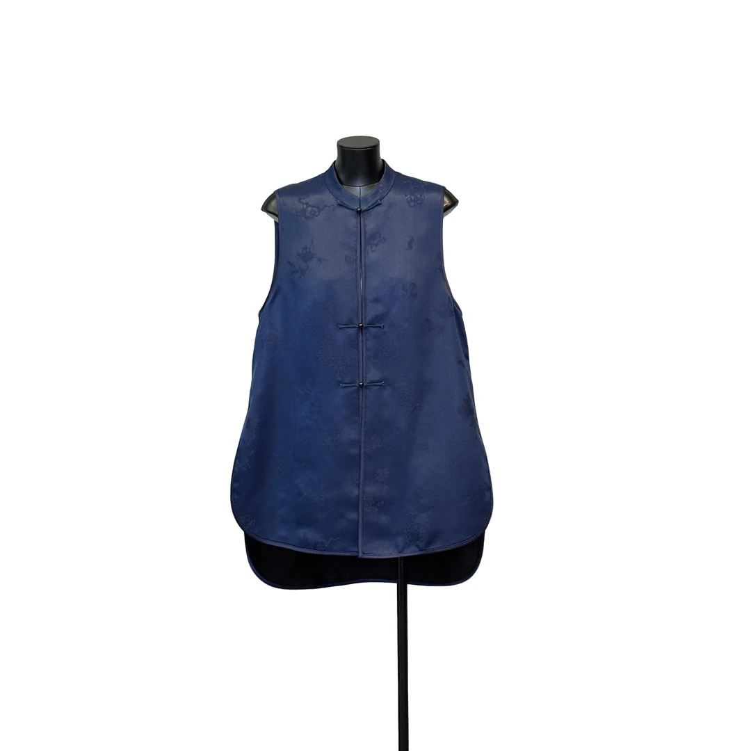 「利琪高订」国风新中式气质轻奢百搭长款重磅皮子料马甲A5967