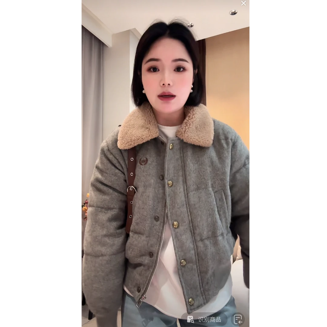 6579【阿柒服饰】韩版灰绿直播间同款羽绒服