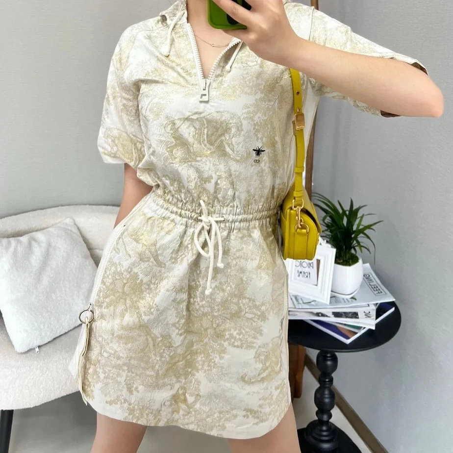 未使用 DIOR/迪奥 米色丛林动物图案连衣裙/36