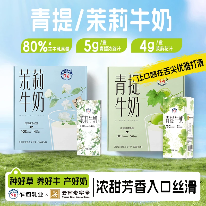【乍甸】高原牧场青提牛奶/茉莉牛奶200g*16盒清爽奶香醇厚整箱批发