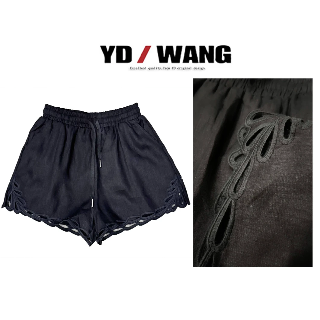 【YD精选】亚麻镂空柳叶A字短裤  设计款时尚休闲小众气质女人味