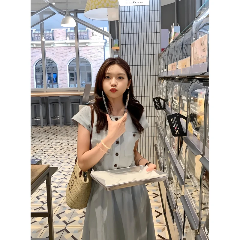 2025夏季新款气质穿搭一整套女蓝色圆领短袖半身裙时尚两件套装女