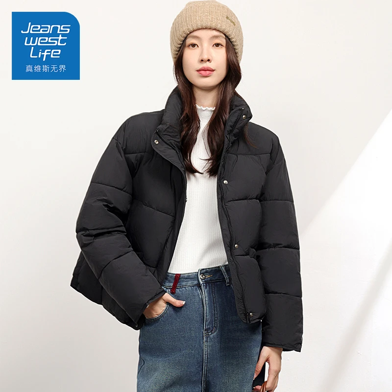 真维斯无界黑色短款立领面包服经典显瘦蓬松保暖多场景穿搭洋气女