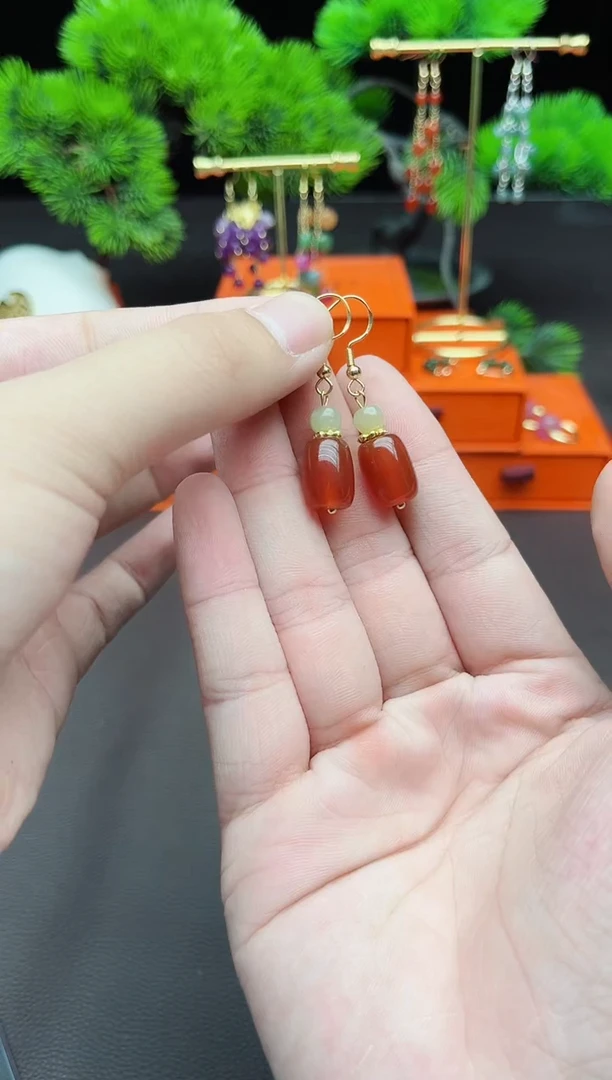 玛瑙/玉髓耳饰银S925镶嵌335