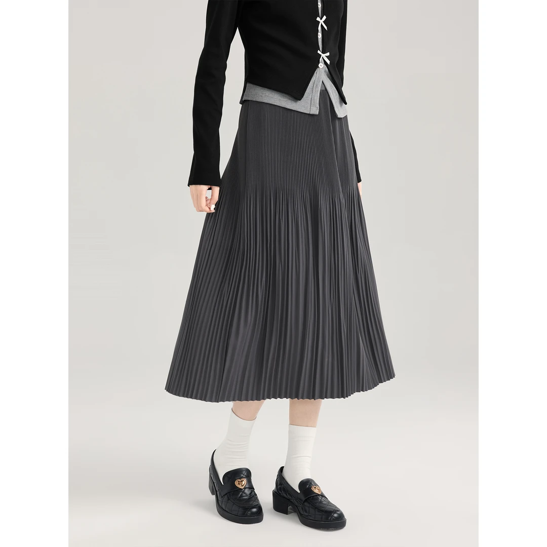 爱蔷薇2024早秋高腰灰色半身裙高级感百褶裙大码胖mm裙子GT74065