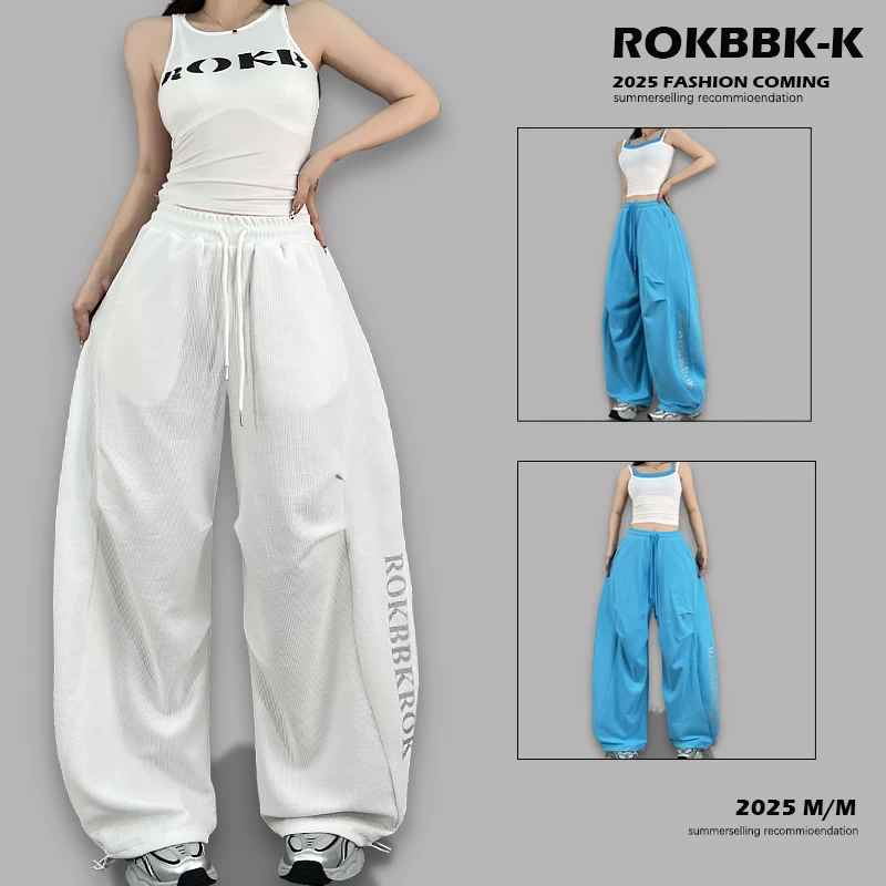 ROKBBK-K/布韩街舞潮牌跳舞嘻哈休闲白色长裤女潮宽松jazz服装