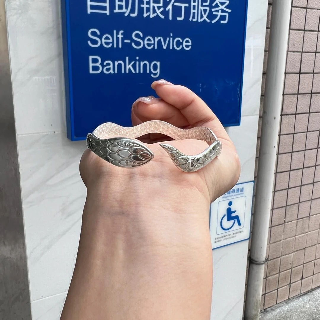足银手镯 9999肖蛇形吉祥物开口足银手镯本命年小众风送妈妈女友
