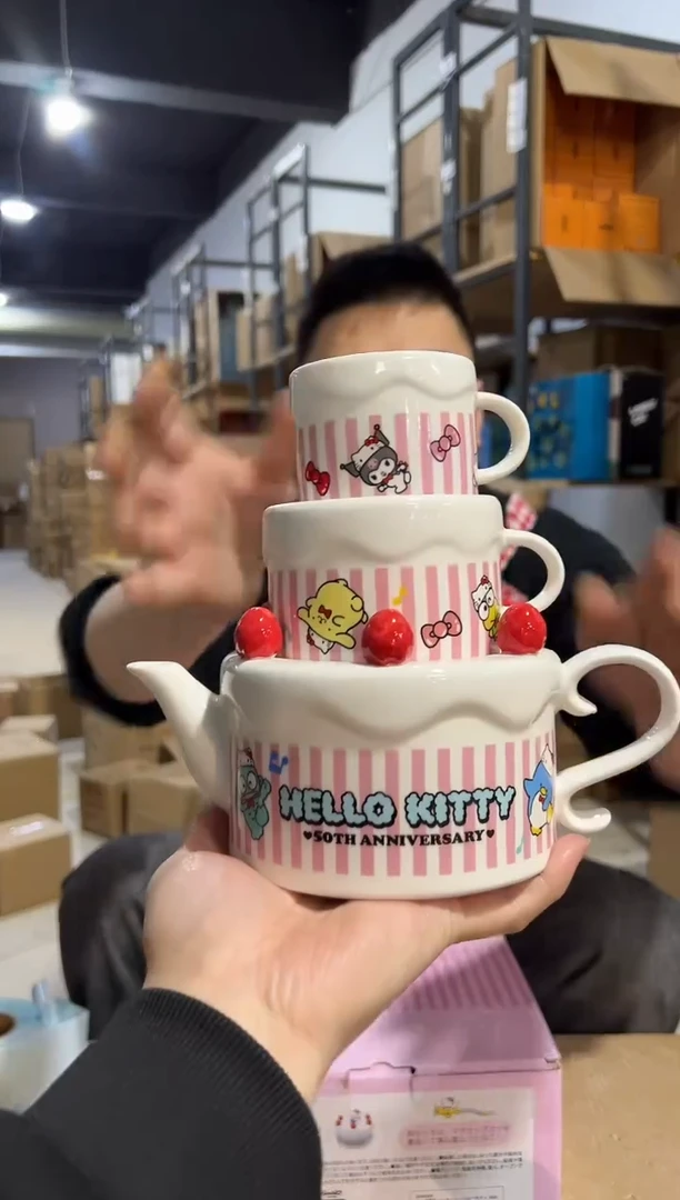 【闪购商品】杯陶瓷原盒50周年kt猫蛋糕茶壶