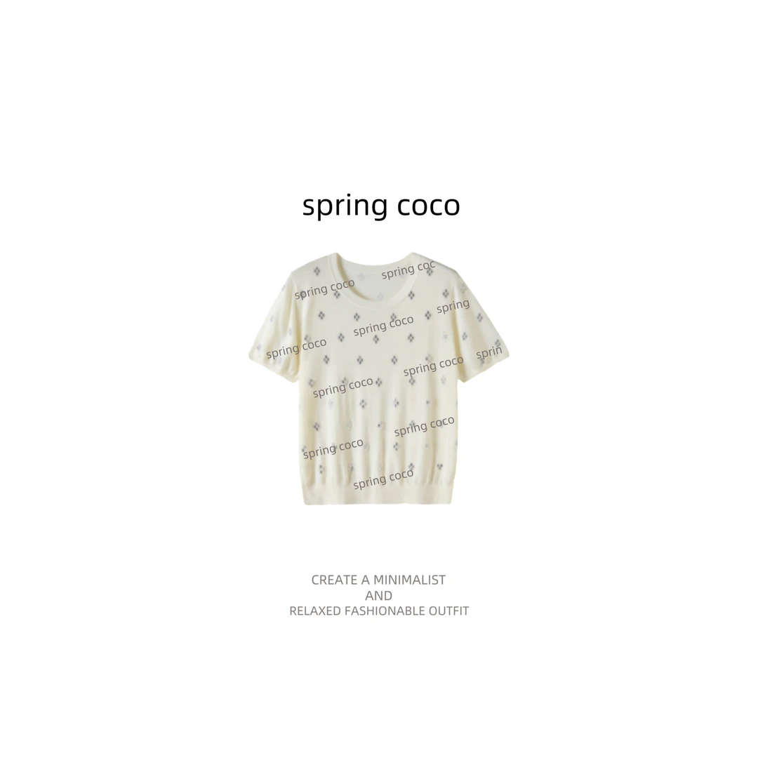 COCO Spring 【100莱赛尔】圆领T恤烫钻轻奢款薄款亲肤透气