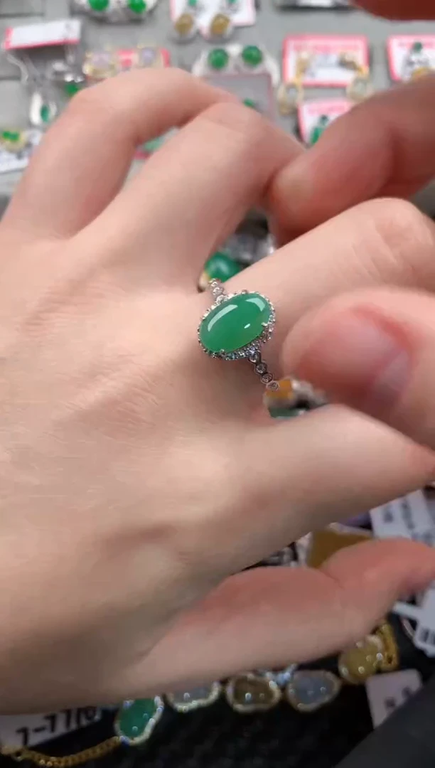 银S925镶嵌戒指翡翠777---3