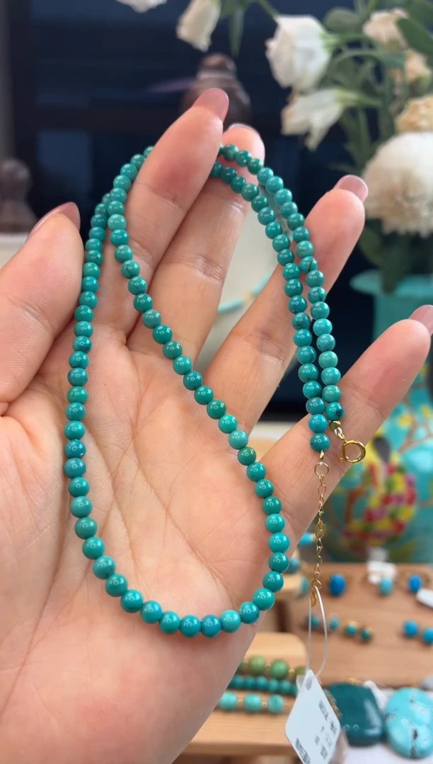 18K金镶嵌绿松石项链1