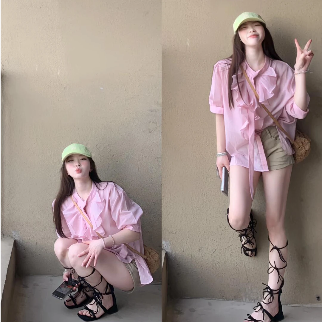 2025春季出游衣服韩系小众女装设计感慵懒风显瘦上衣休闲百搭短裤